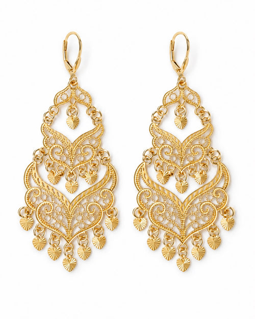 Boucles d'oreilles Kheira dorées travaillées en arabesques